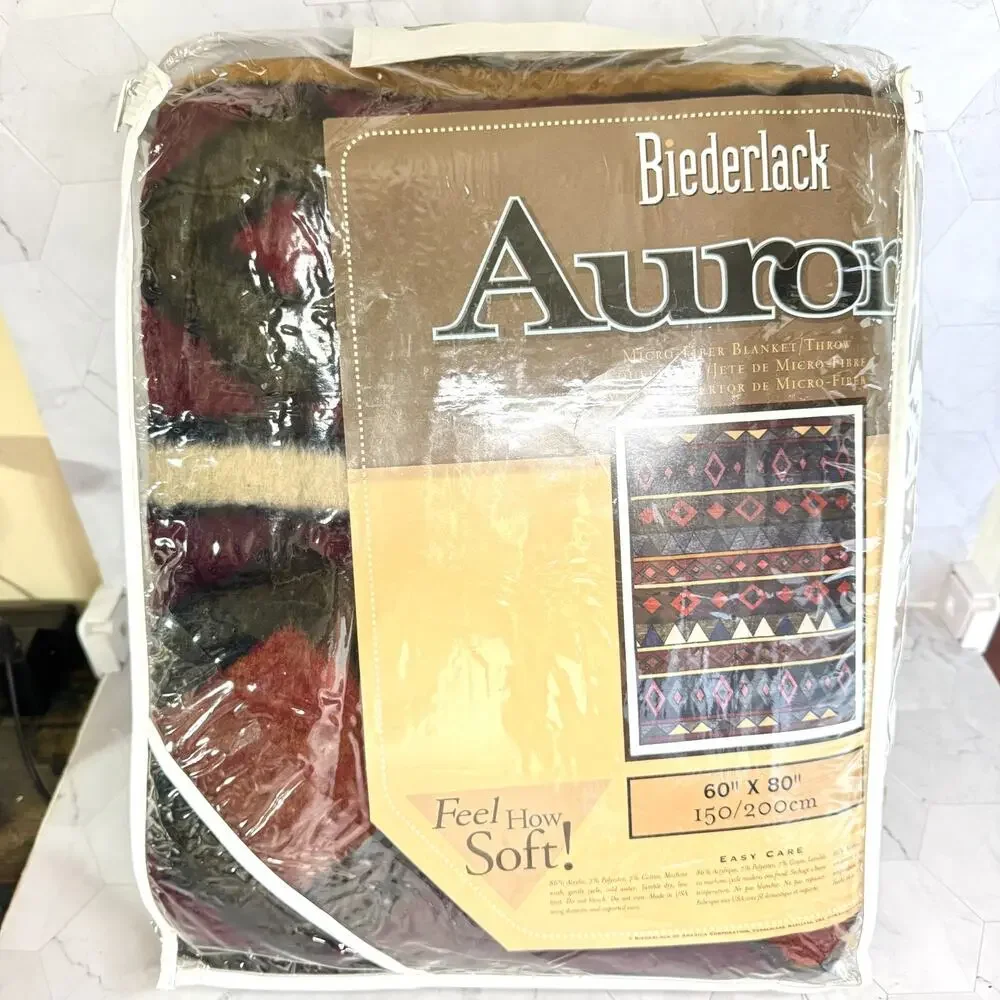 Vtg NOS Biederlack Aurora Blanket Geometric Southwestern 60x80